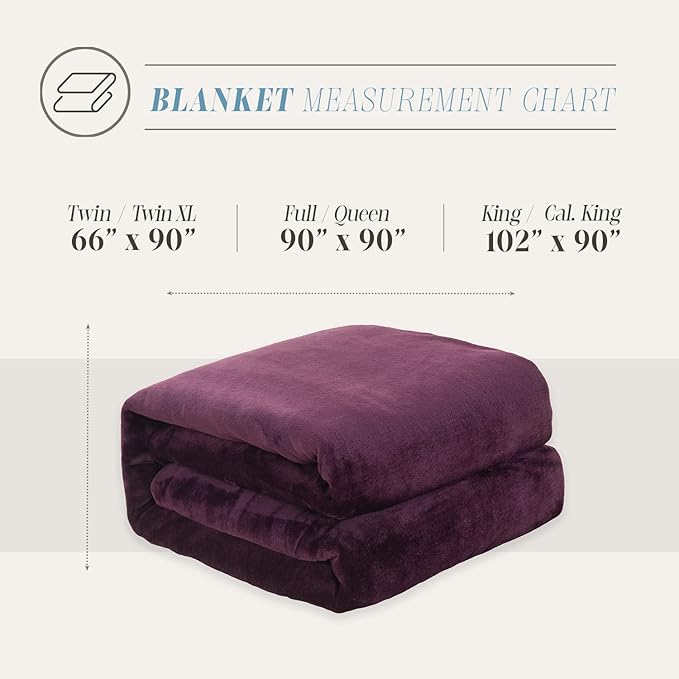 Elegant Comfort Luxury Velvety Feel Blanket, All-Season Lightweight Blanket, Ultra Plush, Soft, Cozy-Fuzzy Flannel Fleece for Couch, Sofa, Bed, Travel, Solid Design, Full/Queen, Purple