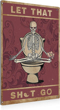 BEASTZHENG Funny Let That Go Skull Bathroom Metal Tin Sign Wall Decor - Vintage Bathroom Quote Tin Sign for Toilet Restroom Washroom Home Decor Gifts…