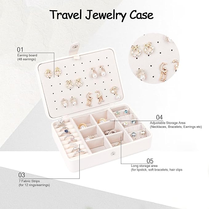 Travel Jewelry Organizer Box, Small Jewelry Box Organizer with Necklace Hooks Ring Slots and Removable Dividers for Storage and Organization