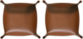 HARFINGTON 2pcs PU Leather Valet Tray Unisex Folding Small Catchall Tray Portable Entryway Table Tray Nightstand Bedside Desk Tray for Key Wallet Watch Coin Jewelry Dice, Brown