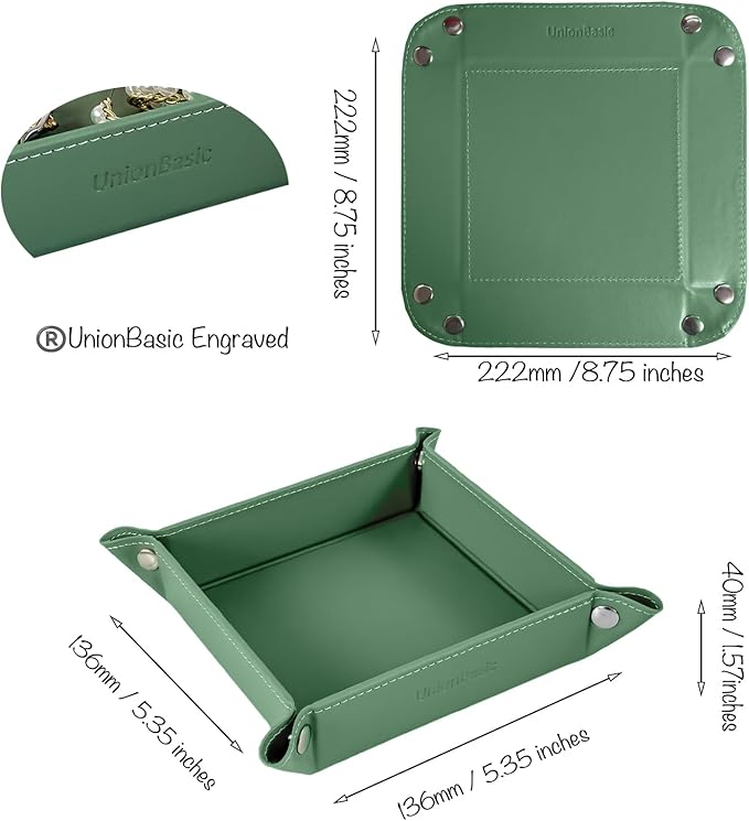 UnionBasic Small Valet Tray, Jewelry Tray for Rings Watches Earrings, Entryway Catchall Caddy for Coins Keys Change, Nightstand Bedside Valet Holder, Trays for Electronic Gadgets, Malachite Green