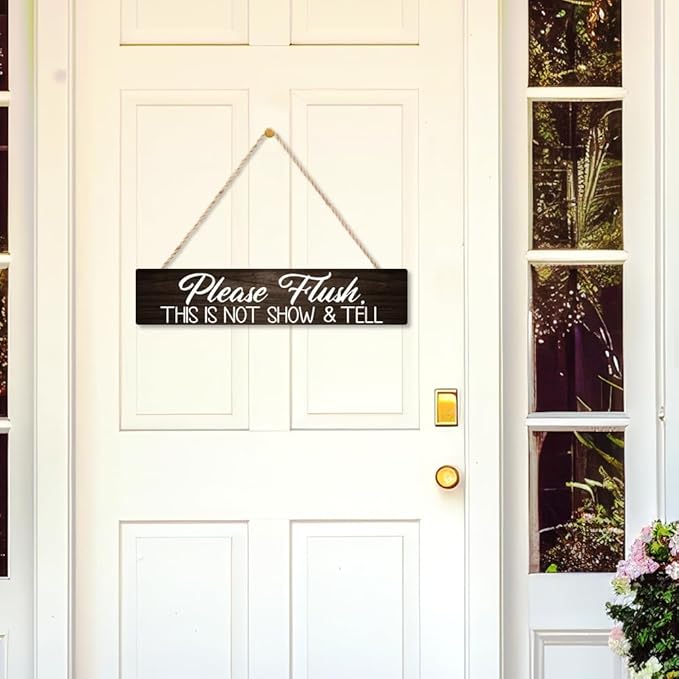 AGMDESIGN Please Flush This is Not Show and Tell Wood Sign, Funny Bathroom Decor for Shelf Wall Desk, Humorous Restroom Sign for Home Office Cafe, Farmhouse Bedroom Toilet Wooden Hanging Plaque