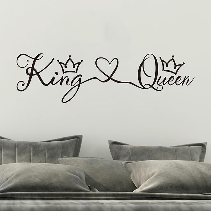 AnFigure Couples Quotes Wall Decals: Inspirational Vinyl Art Love Wall Stickers for Home Bedroom Bathroom Living Room - King & Queen 35"X9.8"