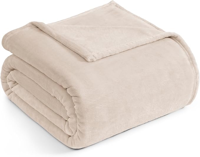 Casa Platino Fleece Blanket Queen Size – 300 GSM Beige Fleece Throw for Bed or Couch – Soft Cozy Warm Holiday Bed Blanket for Winter, Fuzzy Plush Elegant Gifts for Men & Women - 90x90 Inch