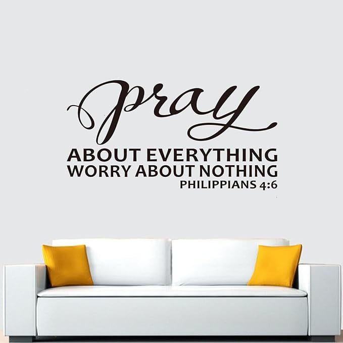 Christian Wall Decals for Living Room: Bible Verse Quotes Bedroom Inspirational Vinyl Art Wall Stickers - Pray About Everything 36.2" X 19"