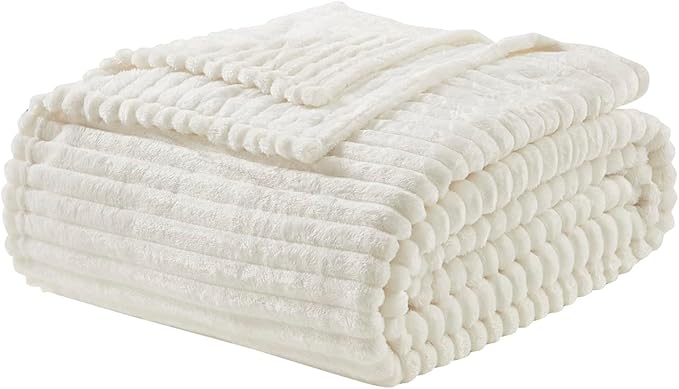 Nestl Microfiber White Throw Blanket, 50x60 inches, Lightweight Cut Plush, Fuzzy Blankets and Throws for Sofa, Bed Fleece Throw Blankets, Soft, Cozy, Breathable, Machine Washable
