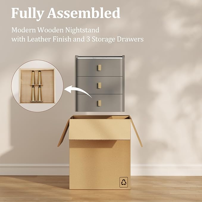 AQIMUELE Narrow Nightstand with Drawers, Narrow Side Table Leather, Small Bedside Tables for Bedroom. (Dark Gray)