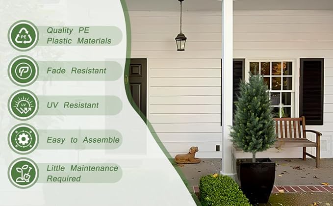 Pair Artificial Cedar Topiary Trees, 3ft UV-Resistant Faux Cypress shrubs w/Ground Spikes (Including Lights),Tall Evergreen Decorative Plants for Outdoor & Indoor Porch, Patio, and Garden