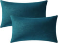 DEZENE Lumbar Pillow Covers 12x20 Teal: Pack of 2 Cozy Soft Velvet Rectangular Modern Luxury Decorative Throw Pillow Cases for Sofa Couch Living Room Bed Home Decor