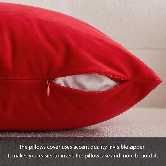 MIULEE Velvet Throw Pillow Covers 12x20 Inch, Pack of 2 - Bright Red, Soft Solid Lumbar Decorative Pillow Covers Modern Luxury Home Decor for Chair Couch Sofa Bedroom Livingroom