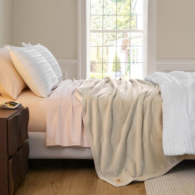 UGG Coco Queen Fleece Blanket for Bed – Luxury Room Decor, Plush & Warm Queen Blanket for Bed, Gifts for Teens and Women, 90" x 92", Ivory Shoreline