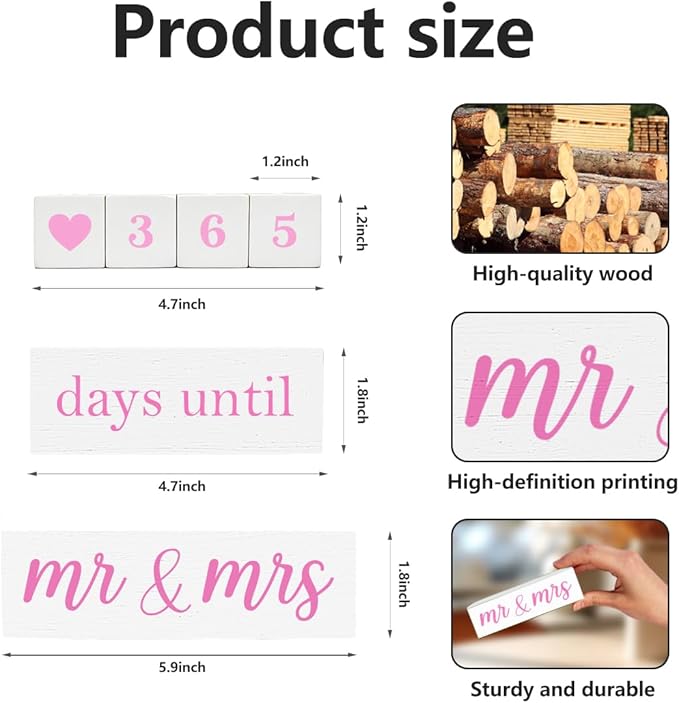 6 Pcs Wooden Engagement Gifts for Couples Wood Engagement Party Decorations Block Wedding Day Countdown Calendar Fiance Gifts for Women Future Mr Mrs Newly Engaged Couples, White