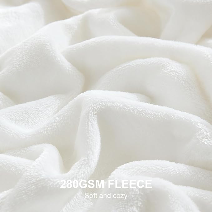 Hansleep Flannel Fleece Throw Blanket Twin Size, Super Soft Fluffy Bed Plush Blanket Throw, Luxury Fuzzy Cozy Couch Blanket for All Seasons, White, Twin 60x80