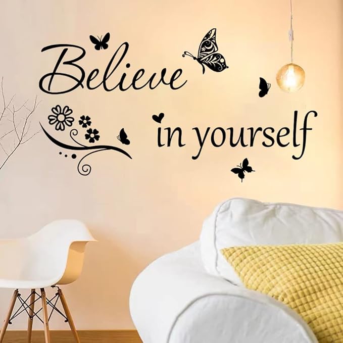 Inspirational Wall Decal Believe in Yourself Decal Wall Quote Stickers PVC Wall Sticker Motivational Quote Saying Peel and Stick Art Positive Word Sayings Message Home Office Decor