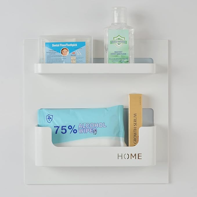 Bedside Shelf with Strong Sticky Gel,Wall Mount Organizer Holder for Cell Phone,Glasses,Remote,Keys,Adhesive Wall Shelves for Bedroom,Bathroom, Kitchen,No Drill Space Saver (Horizontal Type/Black)