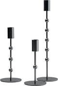 Black Candlestick Holders, Beaded Metal Taper Candle Stick Holders, Set of 3 Candle Holder for Fall Decorations, Tapered Candle Holders, Thanksgiving Table Centerpiece, Halloween Gothic Decor