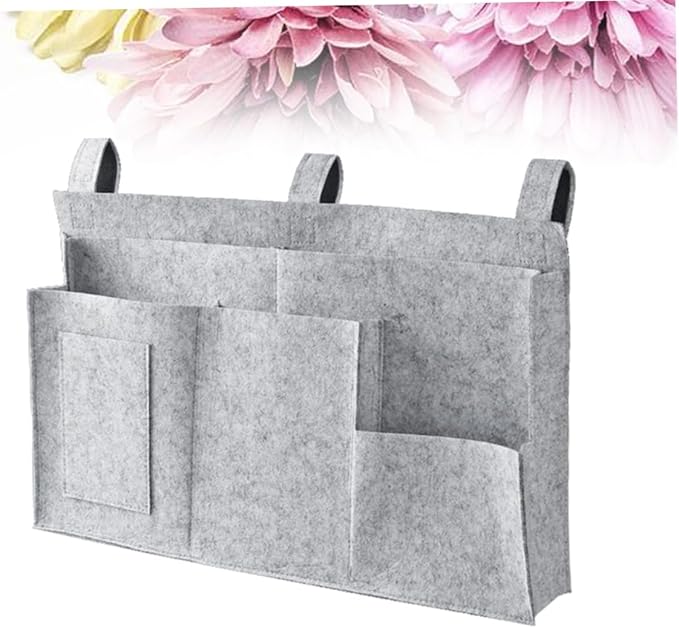 ABOOFAN Felt Fabric Storage Bag Hanging Organizer for Bedside Dorm Car Capacity Compartments for Phone Chargers Snacks Books Mesh Design