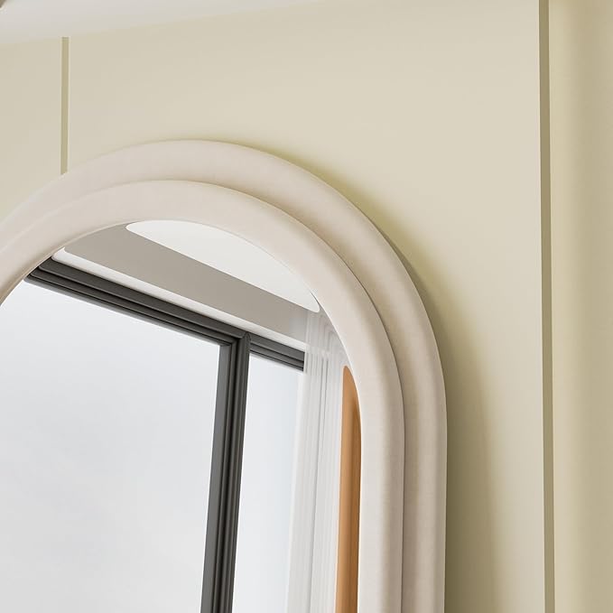Floor Mirror, Full Length Mirror with Stand, 63"x24" Freestanding Arched Mirror Full Length Hanging or Leaning, Wall Mounted Mirrors with Flannel Frame, Large Mirrors for Bedroom (White)