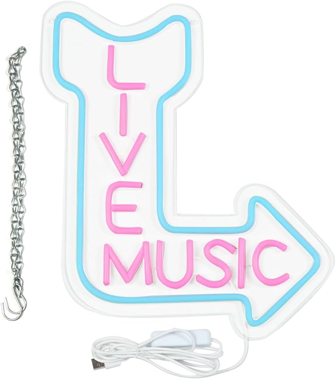 Live Music Neon Signs, LED Neon Light for Wall Decor,Light up Sign for Man Cave Decor Beer,Bar,Music Studio,Bedroom,Party,Club
