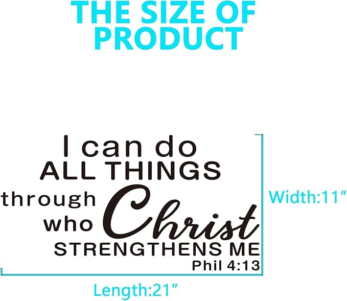 Bible Verse Wall Stickers for Bedroom: Christian Quotes Inspirational Living Room Bathroom Vinyl Art Wall Decals - I Can Do All Things Through 21" X 11"
