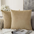 MIULEE 24x24 Inch Euro Sham Velvet Pillow Covers, Set of 2 Large Square Decorative Pillows -Khaki Super Soft for King Bed, Sofa, Couch, Accent Chairs with Hidden Zipper