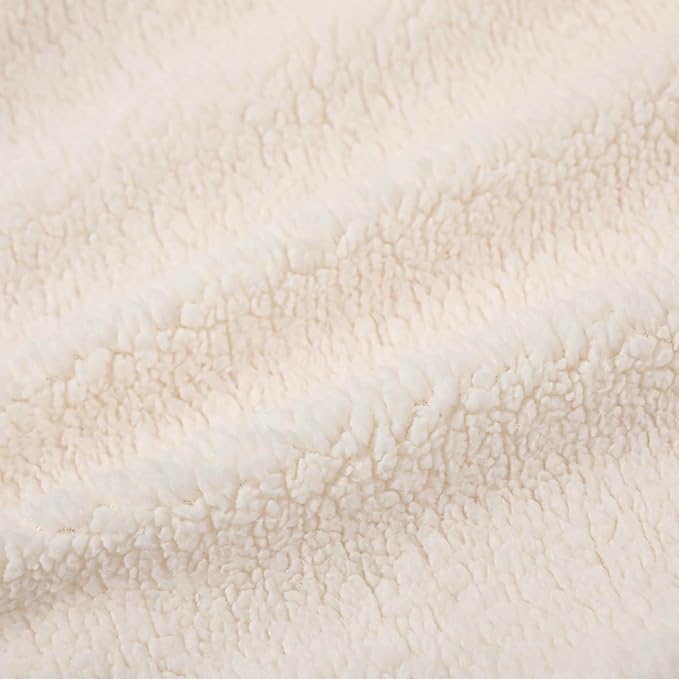 Whale Flotilla Faux Fur Sherpa Throw Blanket for Couch Sofa, Cozy Reversible Fuzzy Fluffy Plush Throws for All Season, Warm and Soft, 50x60 Inch, Ivory