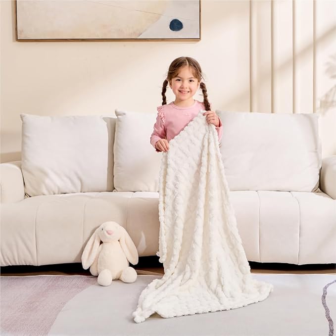 Belle Bow Baby Blanket 30x40 – Ultra Soft Fleece Bow Blanket for Gender Reveal, Cozy Baby & Pet Stroller Blanket for Newborn Infant Toddler (Cream)