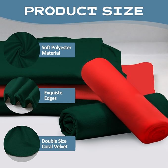 12PCS Fleece Throw Blankets Bulk 60 x 50 in Soft Blankets Fabric Warm Lightweight Wool Blanket Cozy Coverlet for Beds Sofas Home for All Seasons (Red + Green)