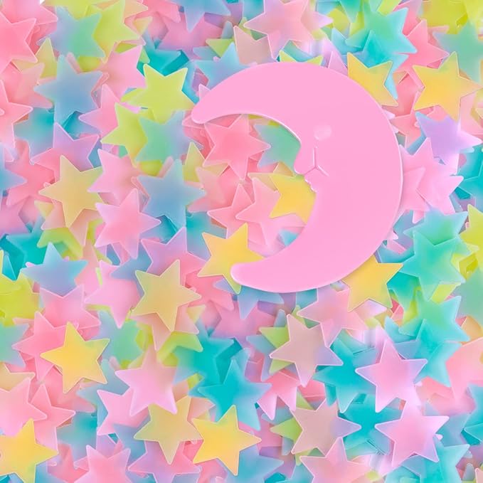 AM AMAONM Glow in The Dark Luminous Stars Fluorescent Noctilucent Plastic Moon Wall Stickers Murals Glowing Star Decals for Home Art Decor Ceiling Wall Decorate Kids Babys Bedroom Room 200pcs