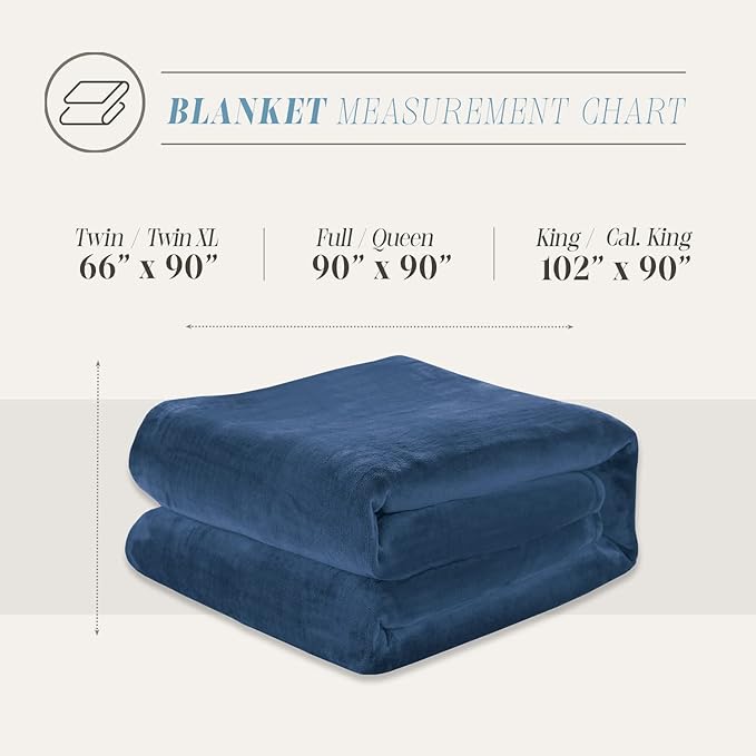 Elegant Comfort Luxury Velvety Feel Blanket, All-Season Lightweight Blanket, Ultra Plush, Soft, Cozy-Fuzzy Flannel Fleece for Couch, Sofa, Bed, Travel, Solid Design, Full/Queen, Navy Blue