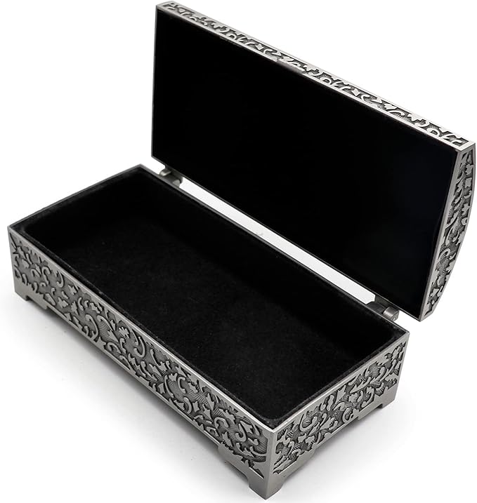 Vintage Metal Jewelry Box Small Trinket Storage Organizer Box Chest Ring Case for Girls Women, Tin Color, Medium