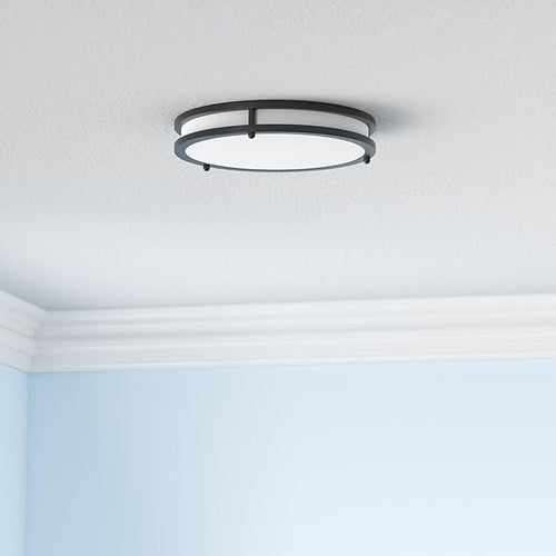 12 Inch Flush Mount Ceiling Lights, 36W 3200LM Black Dimmable Light Fixtures Ceiling Mount, 3000K-5000K Selectable Modern Kitchen Light Fixtures for Stairwell, Balcony, Corridor, Laundry (2-Pack)