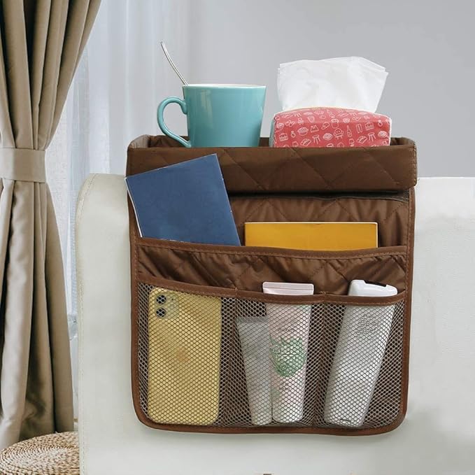 Couch Arm Tray-Couch Arm Cup Holder,Anti-Slip Chair Arm TV Remote Holder for Recliner Sofa Armchair Caddy Bedside Storage Pockets Bag for Pens, Magazines, Snacks, Glasses