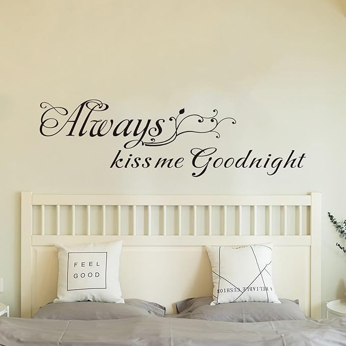 Love Quotes Wall Stickers for Bedroom: Peel and Stick Home Inspirational Bathroom Living Room Kitchen Art Vinyl Wall Decals - Always Kiss Me Goodnight 63" X18.3
