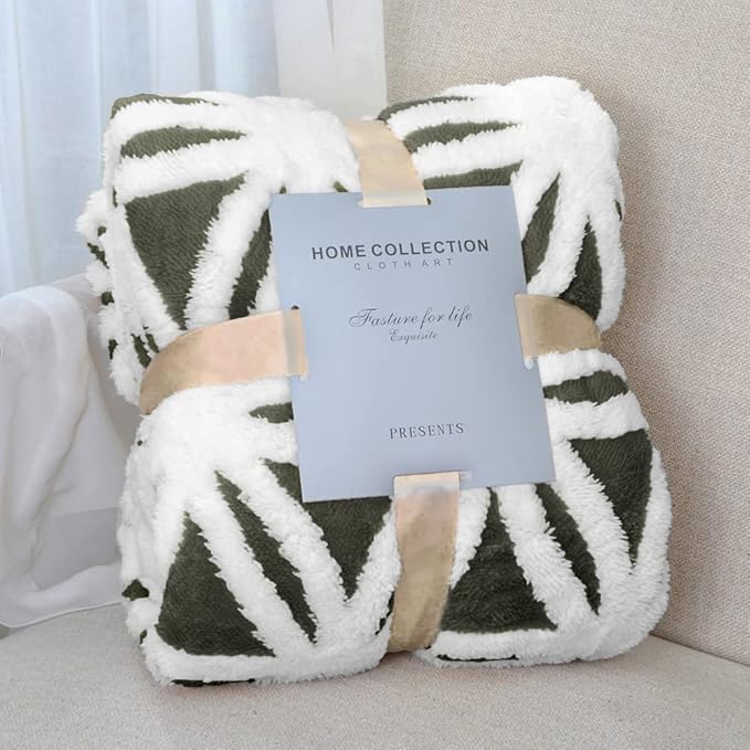 LOMAO Sherpa Fleece Blanket Easter Gifts for Mom Cozy Soft Throw Blanket for Women Men Dual Sided Couch Sofa Bed Blanket (Dark Olive, 60''x80'')