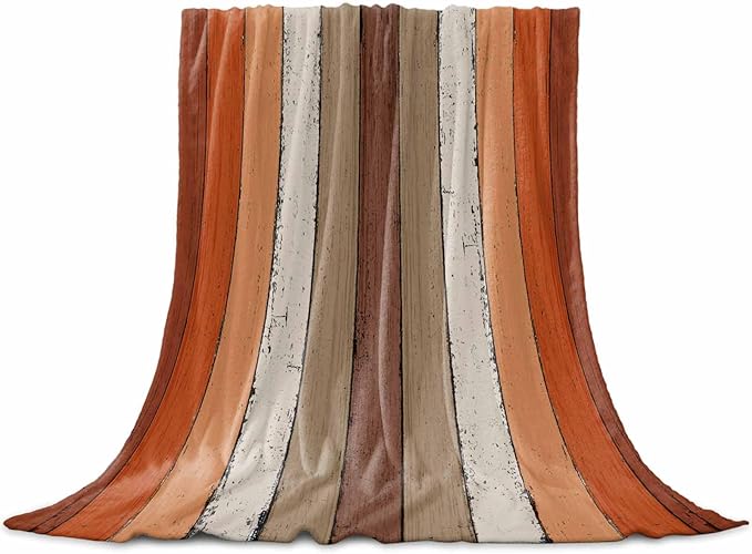 Farmhouse Burnt Orange Brown Throw Blanket, Soft Fluffy Fuzzy Blankets & Throws for Bed/Couch, Vintage Country Wooden Lightweight Warm Blankets for Women Christmas Decor 50"x80"