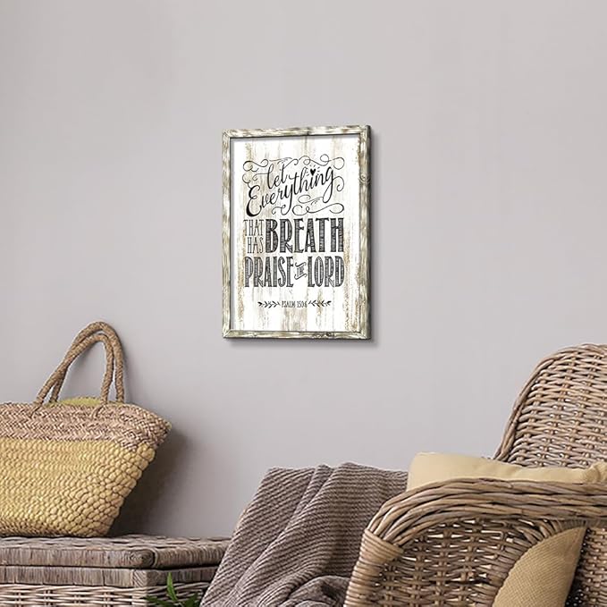 Inspirational Bible Verses Wall Art: Wooden Christian Signs Framed Print Decor Religious Scripture Artwork Psalm 150-6 Lord Quotes Picture for Bedroom Living Room Home