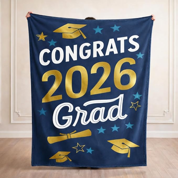 Graduation Gifts Blanket Class of 2026 – Congrats Grad Throw Blanket 50x60 Inch, Classic Graduation Gift for Him Her, Soft Cozy Plush Blanket for College High School Graduate