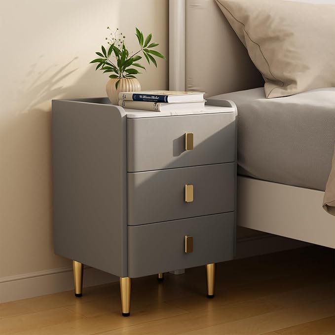 AQIMUELE Narrow Nightstand with Drawers, Narrow Side Table Leather, Small Bedside Tables for Bedroom. (Dark Gray)