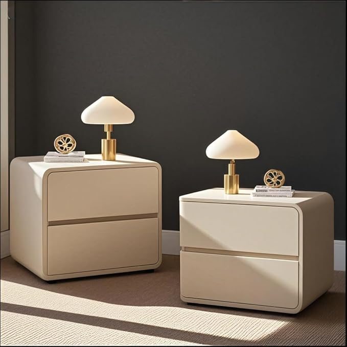 Bedside Table Set of 2 with Drawers, Simple Leather Bedside Table, Left and Right Combination Bedside Tables Suitable for Bedrooms(Beige,Large)