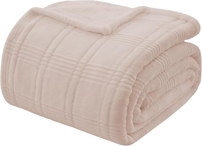 Super Soft Flannel Throw Blanket 50x60 Inches, Premium Checkered Jacquaed Silky Fleece Lightweight Bed Blanket All Season Use, Light Camel, 50"x60"