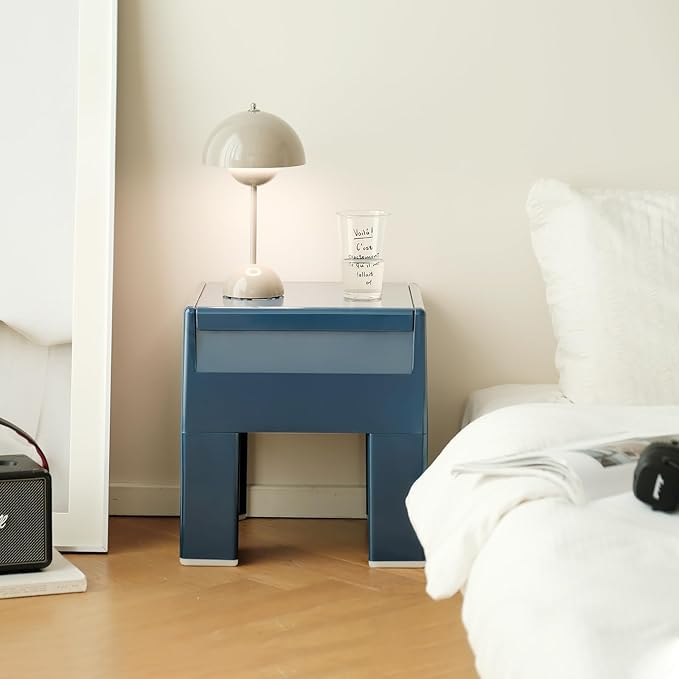 Nightstand Bedside Table with Storage Space, Multifunctional Colorful Plastic End Table Small Side Table for Bedroom, Dorm and Small Spaces, Easy Assembly(14.7" D x 11.8" W x 15.8" H, Blue)