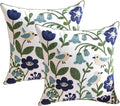 YIcabinet Pack of 2 Throw Pillow Covers, Embroidered Bird Flowers Pattern Throw Pillow Cover,Square Cotton Cushion,Pillow Case for Sofa Bedroom Couch,18"x18"