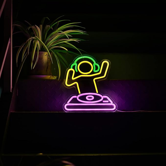 DJ player Neon Sign for Bar USB Operated Neon Light Sign for Man Cave, Anime Neon Sign Dimmable LED Neon Light for Wall Decor, Cute Neon LED Sign for Bar Party Wall Art Decoration