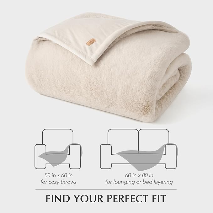 EVERGRACEHOME Luxury Soft Faux Chinchilla Fur Throw Blanket for Couch, Warm Thick Heavy Winter Throw Blanket 1220GSM for Bed, Fluffy Cozy Mink Blanket with Reversible Velvet, Birch Mink, 50"x60"