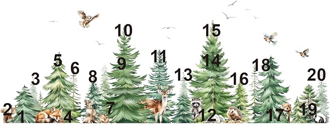 decalmile Large Watercolor Pine Tree Animals Wall Stickers Woodland Forest Tree Fox Deer Bear Wall Decals Baby Nursery Bedroom Living Room Wall Decor
