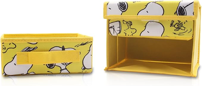 Finex Foldable Collapsible Storage Organizer Box for Desk with Flip Top Lid & Removable Drawer - White Dog