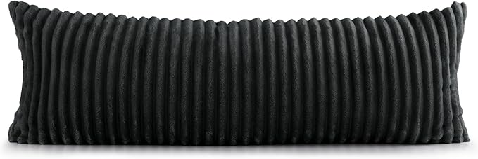 BEDELITE Fluffy Faux Fur Body Pillow Cover with Zipper, Luxury Plush 3D Striped Pillow Cover 20x54 Inches, Super Soft and Cozy Long Body Pillow Pillowcase for Bed Sofa Couch Room Decor(Black Grey)