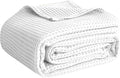 100% Cotton Blankets for Bed - Waffle Weave Blankets for Summer, Lightweight and Breathable Soft Woven Blanket for Spring (White, King (90" x 108"))
