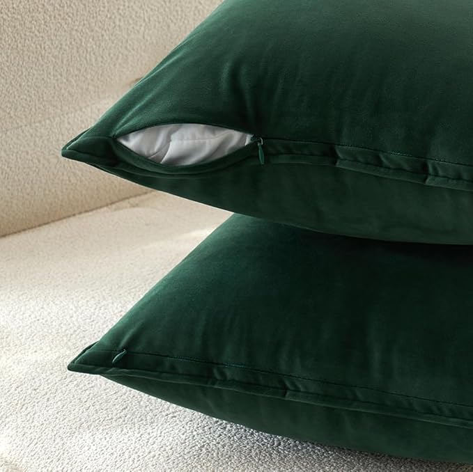 MIULEE Army Green Velvet Throw Pillow Covers 20x20 Soft Decorative Solid Square Cushion Cases Pack of 2 Modern Luxury Home Decor for Couch, Sofa, Bedroom